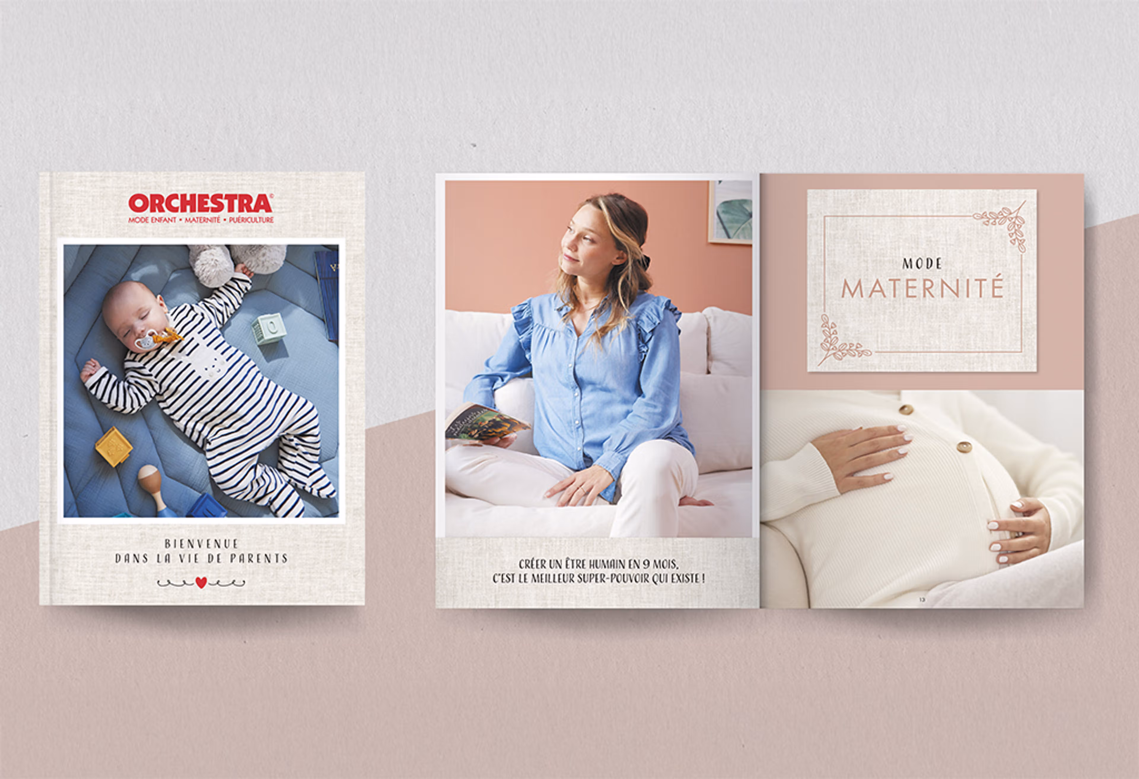 Mise en page d'un catalogue mode enfant et puériculture par une graphiste freelance B2B