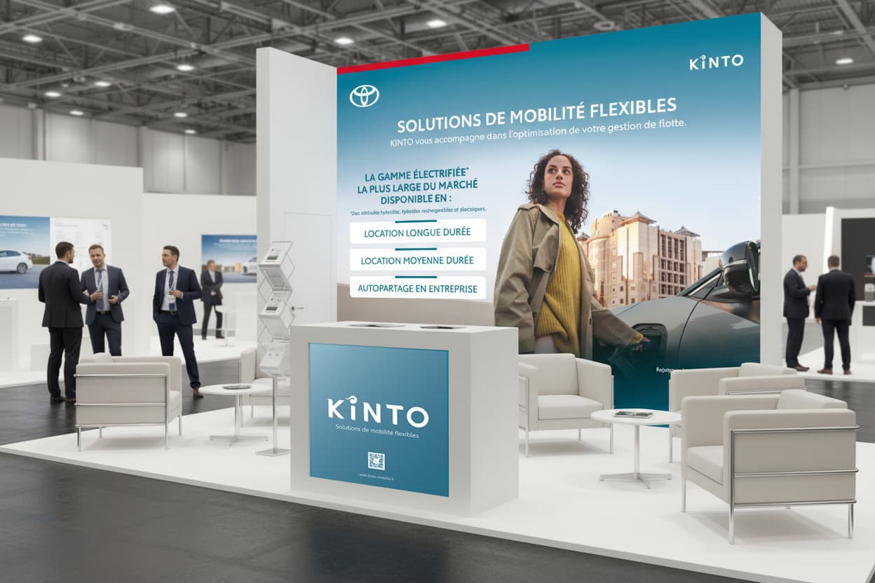 Habillage de stand de salon événementiel conçu par une graphiste freelance B2B